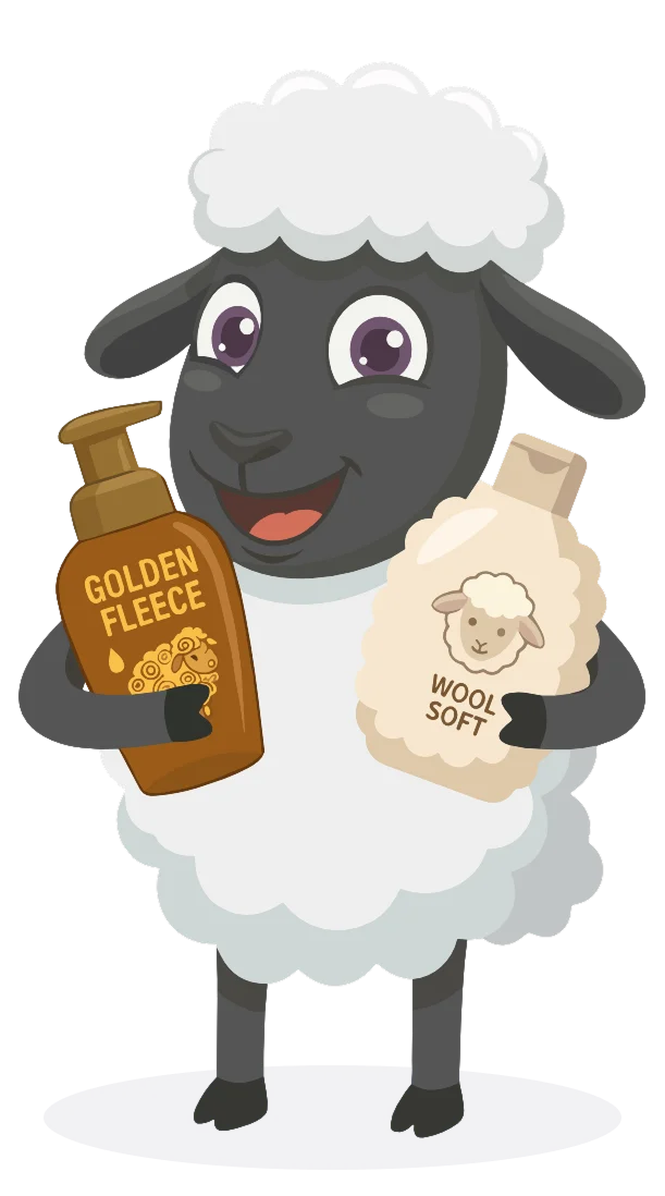 Sheep mascot with shampoos